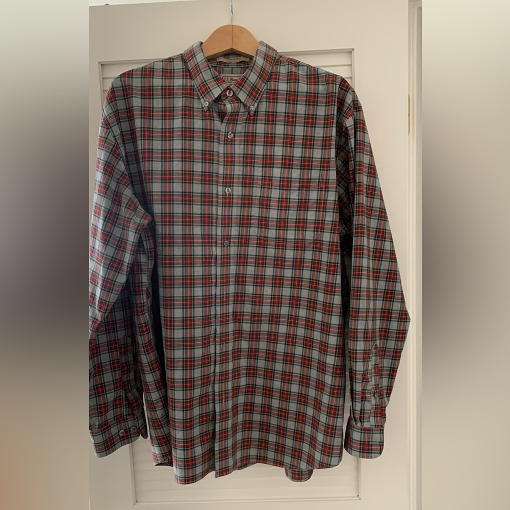 L.L. Bean Red and Gray Plaid Men's Shirt